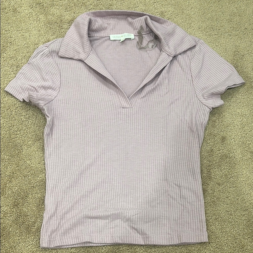 Women's Ribbed Polo Top - Purple